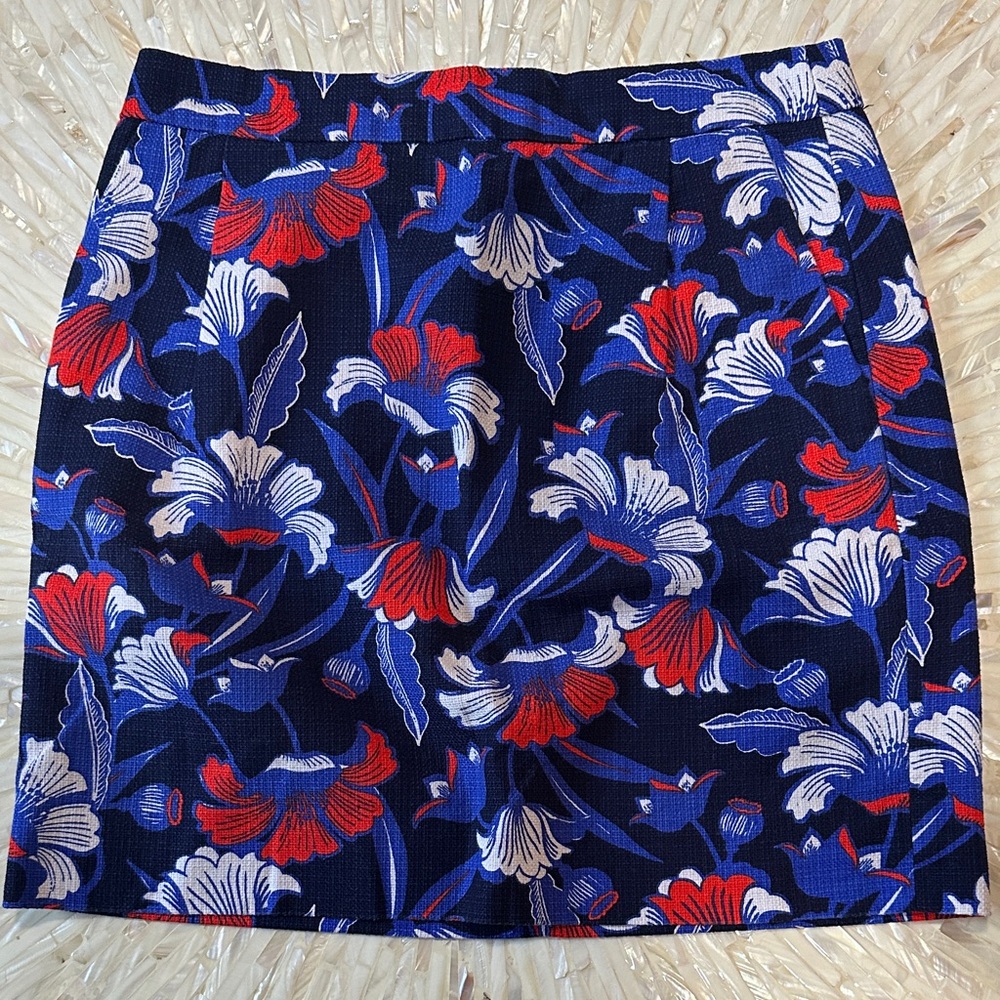 J. Crew Navy and Red Floral Mini Skirt